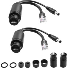 PoE-Splitter-Adapter, Power over Ethernet 5,5 x 2,1 mm DC-Anschluss, 48 V bis 12 V Umwandlung, pagal IEEE 802.3af/at-Standards, suderinamas su visais PoE-Geräten (2 Stück)
