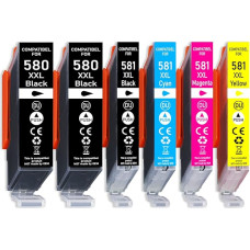 Printer Cartridges for Canon PGI-580 CLI-581 XXL Printer Cartridges for Canon 580 XXL 581 XXL Multipack PIXMA TS705 TS6150 TS6250 TS8150 TS8250 TS9150 TS9550 (Pack of 6)