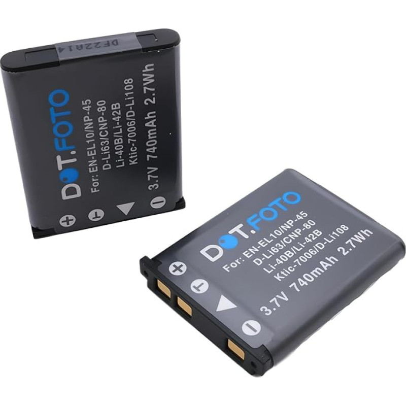 2 x Dot.Foto EN-EL10 Premium 3,7 V / 740 mAh baterija, skirta Nikon Coolpix S60 S80 S200 S202 S203 S205 S210 S220 S225 S230 S500 S510 S520 S570 S600 S700 S3000 S4000 S5100