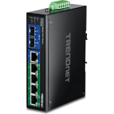 TRENDnet TI-PG62B 6-Port DIN Rail Gigabit PoE + Industrial Switch, 12-56V, Alarm Relay, 2 Dedicated SFP Slots, IP30 Protected Enclosure