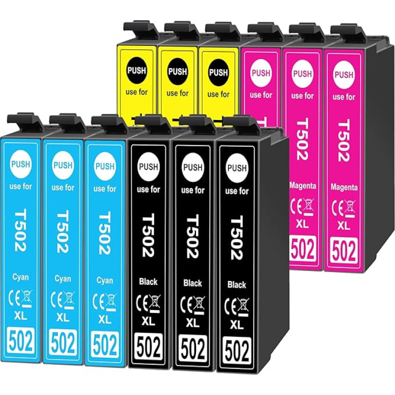 12 x 502XL spausdintuvo kasetės, suderinamos su Epson 502 502XL kasetėmis, skirtomis Workforce WF-2865 WF-2880 WF-2885, Expression Home XP-5105 XP-5150 XP-5155