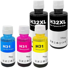 31 32XL Ink Compatible with HP 31 32 XL for Smart Tank 315 319 455 515 516 530 555 558 559 570 655 670 790 5105 7005 7006 7305 7305 7305 733 06 76 05 415 419 Printer 5-Multipack (BK*2/C/M/Y)