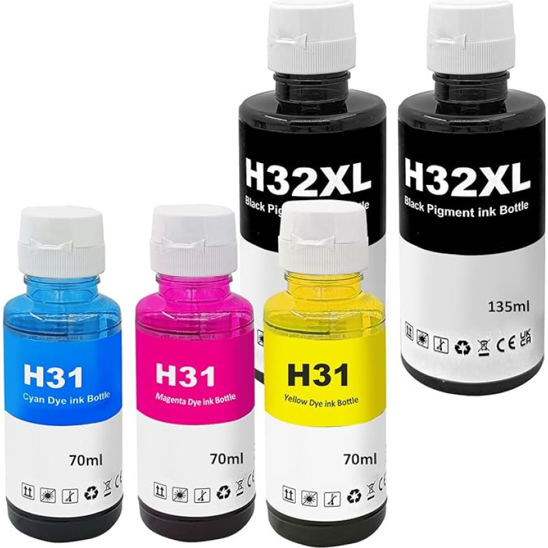 31 32XL rašalas, suderinamas su HP 31 32 XL išmaniuoju rezervuaru 315 319 319 455 515 516 530 555 558 559 570 655 670 670 790 5105 7005 7006 7305 7305 7305 7305 733 06 76 05 415 419 Spausdintuvas, 5 pakuotės (BK*2/C/M/Y)
