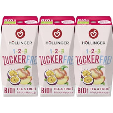 Höllinger Organic Sugar-Free Tea and Fruit Drink, Peach Passion Fruit, 24 x 200 ml Tetra Pack, Vegan, Suitable for Diabetics
