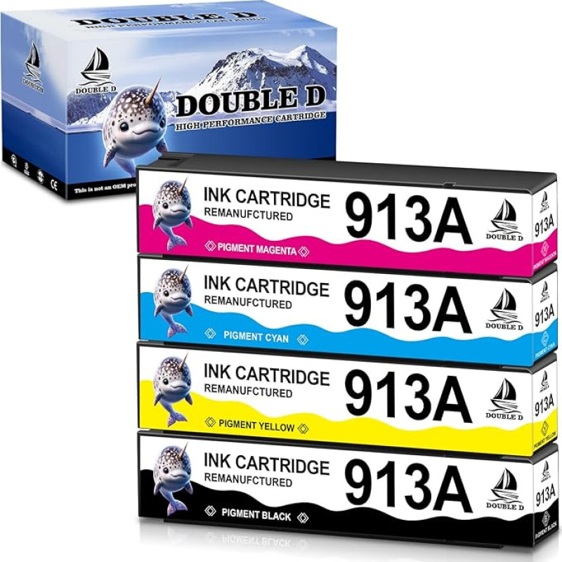 DOUBLE D 913A, skirta HP 913A kasetėms, suderinama su HP PageWide Pro 477dw 477dn Pro 377dw 377dn Pro 352dn 452dn MFP 477dw MFP 552dw 577dw MFP 577z P55250dw P57750dw Pakuotė