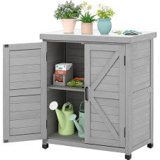 Medinis stalas ir sandėliavimo spintelė su metaliniu stalviršiu, skirtas naudoti lauke ir viduje