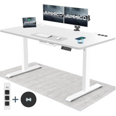 JUMMICO Height-Adjustable Desk with Wireless Charging Station and Euro Socket with USB, Height Adjustable Electric Standing Desk, Standing Desk (White, 140 x 70 cm)