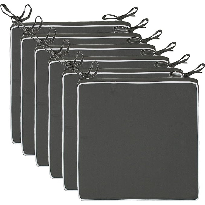 Brandsseller 6 sėdynių pagalvėlių rinkinys, 40 x 40 x 4 cm, vandens ir purvo nepraleidžiančios kėdžių pagalvėlės su raiščiais ir vamzdeliais, skirtos naudoti patalpose ir lauke, sode, terasoje, virtuvėje, antracito spalvos