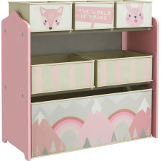 ZONEKIZ Children's Shelf, Toy Shelf with 6 Removable Non-Woven Fabric Storage Boxes, Bookcase, Children's Room Shelf for Children's Room, Nursery, Playroom, 63 x 30 x 66 cm, Pink