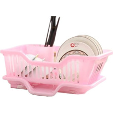 Indų džiovintuvas su nusausintuvu ir nusausinimo lenta virtuvės reikmenims, tinka indams, lėkštėms, dubenėliams, lazdelėms ir šaukštams (rožinis)