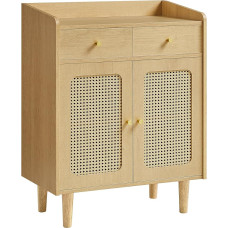 VASAGLE BOHOVEN kolekcijos bufetas, virtuvės spintelė su rotango efekto durelėmis, spintelė su stalčiais, reguliuojama lentyna, Boho stiliaus, skirta valgomajam, ąžuolo smėlio spalvos