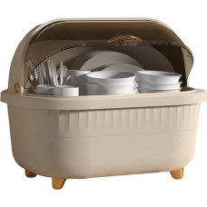 Generisch Dish Dryer with Lid, Multifunctional Dish Organiser, Efficient Drainage, Space-Saving Solution for Kitchen Utensils (Beige, L)