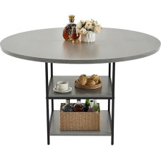 VEVOR Apvalus valgomojo stalas Virtuvės stalas Medinis stalas (120 cm / 136,1 kg keliamoji galia) 2-4 žmonėms Modernūs laisvalaikio stalai su lentyna ir metalinėmis kojomis virtuvei, namams, svetainei Pilka (tik stalas)