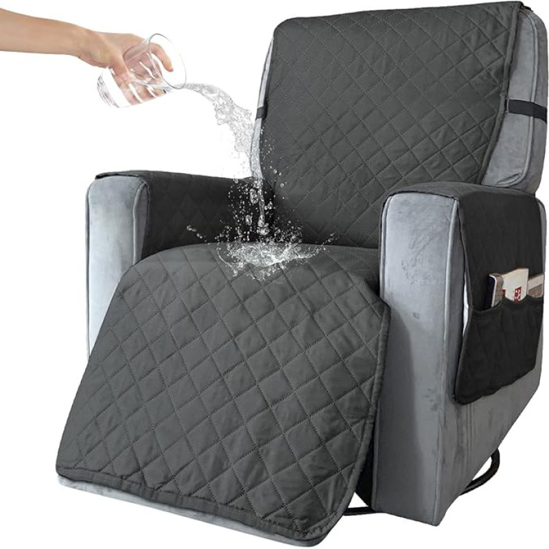 Fotelio apsauga, atpalaiduojanti kėdės pagalvėlė, atsipalaidavimas, sofos metimas, 1 sėdimosios vietos fotelio apsauga šunims, dygsniuota baldų apsauga odinei sofai (S, tamsiai pilka)