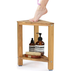 PERFNIQUE Tikmedžio dušo taburetė 35 cm dušo taburetė skutimosi kojoms SPA kojų atrama vidaus dušo kabinai Organizatorius Tikmedžio taburetė Vandeniui atsparus mažas kampinis suoliukas vonios kambariui Svetainė (30 cm)