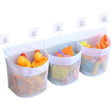 Vonios žaislų saugykla su 3 skyriais, Vonios žaislų saugykla, Vonios žaislų pakabinamas organizatoriaus krepšys, Vonios žaislų tinklinis krepšys