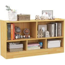 KOMFOTTEU Vaikų žaislų spinta, žaislų lentyna su 5 skyriais, 2 skirtingų dydžių, vaikiška lentyna, knygų spinta, medinė, knygų ir žaislų spinta, 111 x 30 x 61,5 cm (geltona)