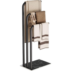 Yawinhe SMJ001B Stovintis rankšluosčių laikiklis, rankšluosčių laikiklis, laisvai pastatomas nerūdijančio plieno su 3 bėgeliais vonios rankšluosčiams, drabužiams, 39 x 26 x 90 cm, juodas, 1 pakuotė