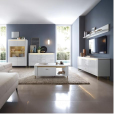 Lomadox Wohnzimmer Set 5-teilig in weiß mit goldfarbenen Akzenten