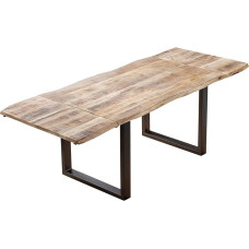 SAM Noar Wane 180 (280) x 90 cm, lakuotas natūralios spalvos mangmedžio masyvo stalas su U formos metaliniu rėmeliu, matinės juodos spalvos, tikra lazdele, su 2 tvirtinimo plokštelėmis