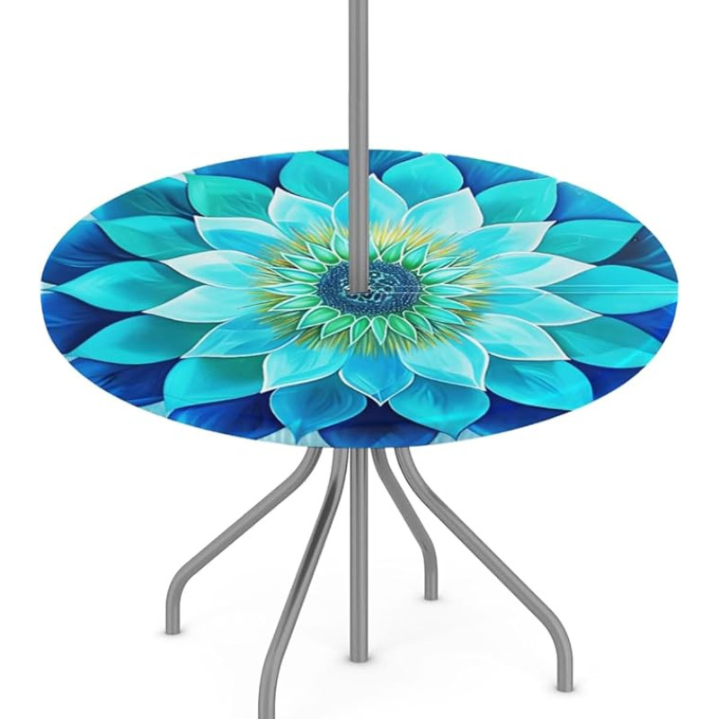 Runde Gartentischdecke mit Sonnenschirmloch, abstraktes Mandala, für den Außenbereich, runde Tischdecke mit Schirmloch, wasserdicht, elastische Kanten, Tischdecke für Party, Picknick, passend für