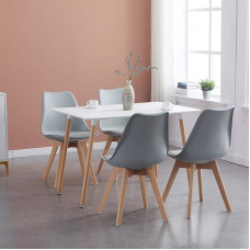 Modernus valgomojo stalo komplektas, stačiakampio formos stalas ir kėdės su medžio masyvo kojomis, valgomojo kambario komplektas namams, biurui, virtuvei, modernus stalas + 4 kėdės, pilka spalva