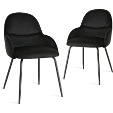 Kambarių apmušalai iš samčio, 2 vnt., Polsterstuhl für Wohnzimmer, mit Metallbeinen, Küchenstühle, Schwarz
