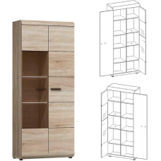 Furniture24 LINK Display Cabinet, Standing Display Cabinet, Living Room Cabinet, Display Cabinet with 2 Doors (with 2 LED Lighting)