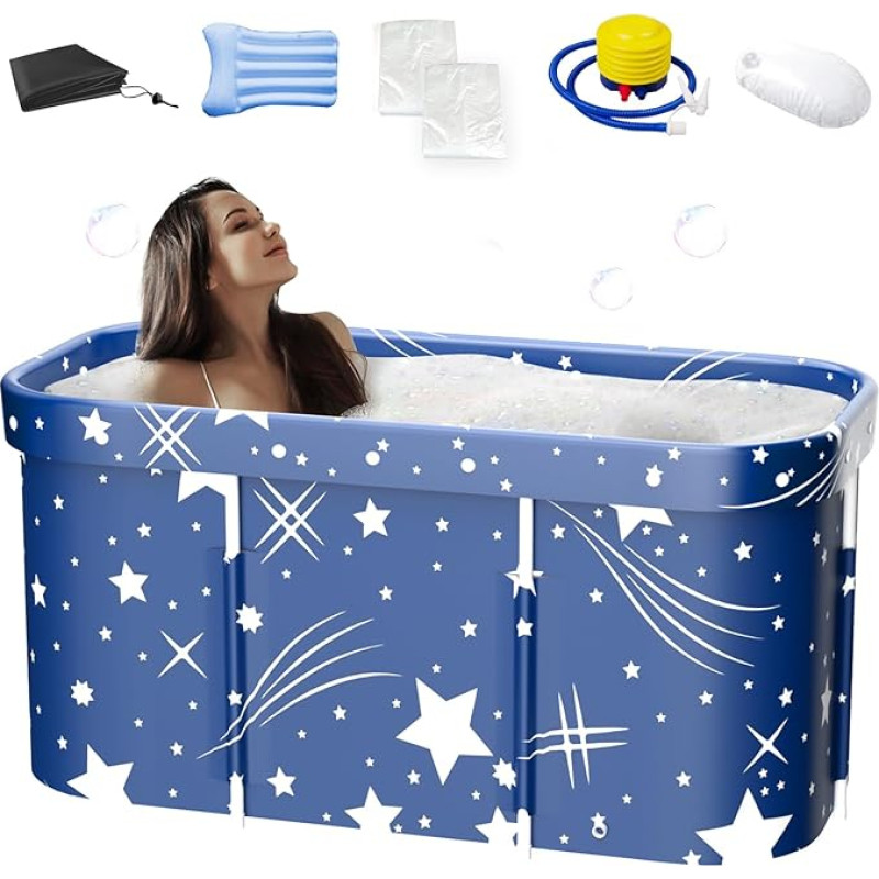 folconroad Foldable Bathtub Adult, Portable Mobile Bathtub, Freestanding Non-Inflatable Bath for Hot Bath and Ice Bath (Star Blue)