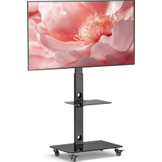 BONTEC TV stovas su ratukais, skirtas 30-70 colių plazminiams/LCD/LED ekranams, sveriantiems iki 40 kg, 6 aukščio reguliavimo galimybės, 2 pakopų grūdinto stiklo lentynos, MAX VESA 600 x 400 mm