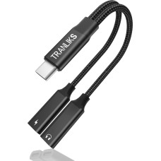 TRANLIKS USB C daliklis, USB C dvigubo kištuko adapterio ausinių ir įkrovimo daliklis su PD 60W greitojo įkrovimo papildomu garso kabeliu, skirtas 