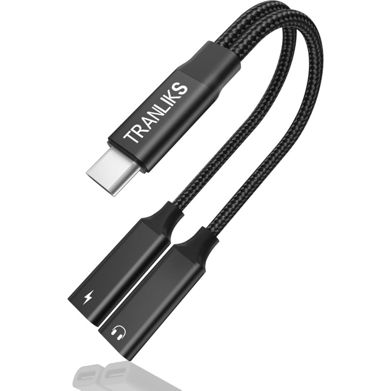 TRANLIKS USB C daliklis, USB C dvigubo kištuko adapterio ausinių ir įkrovimo daliklis su PD 60W greitojo įkrovimo papildomu garso kabeliu, skirtas 