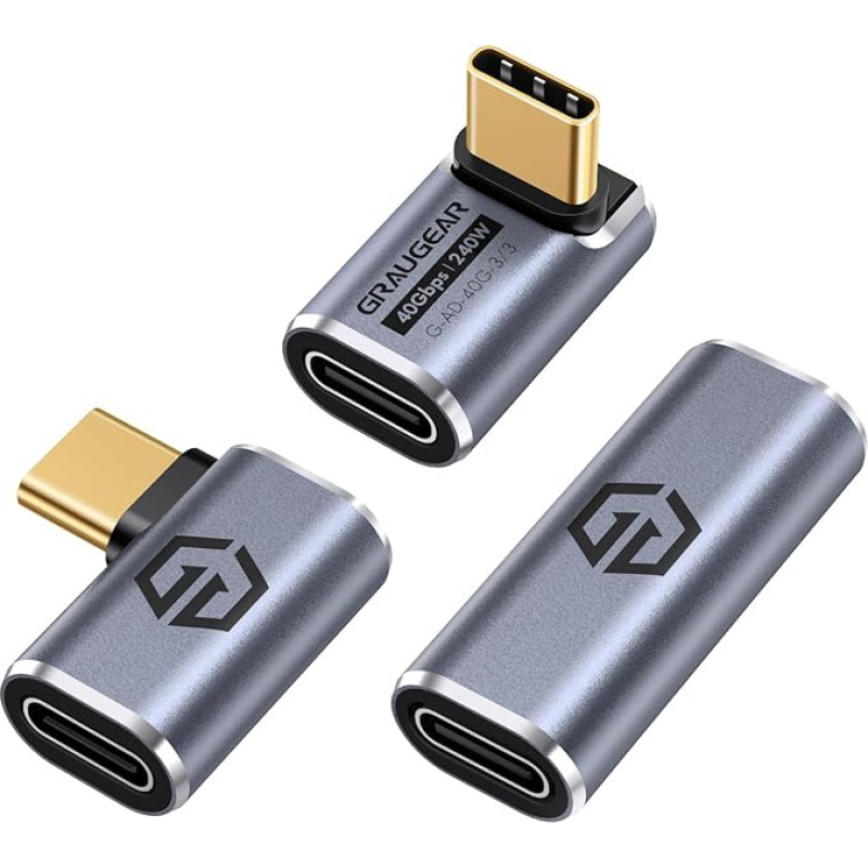 GRAUGEAR USB-C jungtis, 3 vnt., žaibiškai greitas 40 Gb/s duomenų perdavimas, USB 4.0, dvipusis USB-C perdavimas, universalus suderinamumas, USB C į USB C adapteris