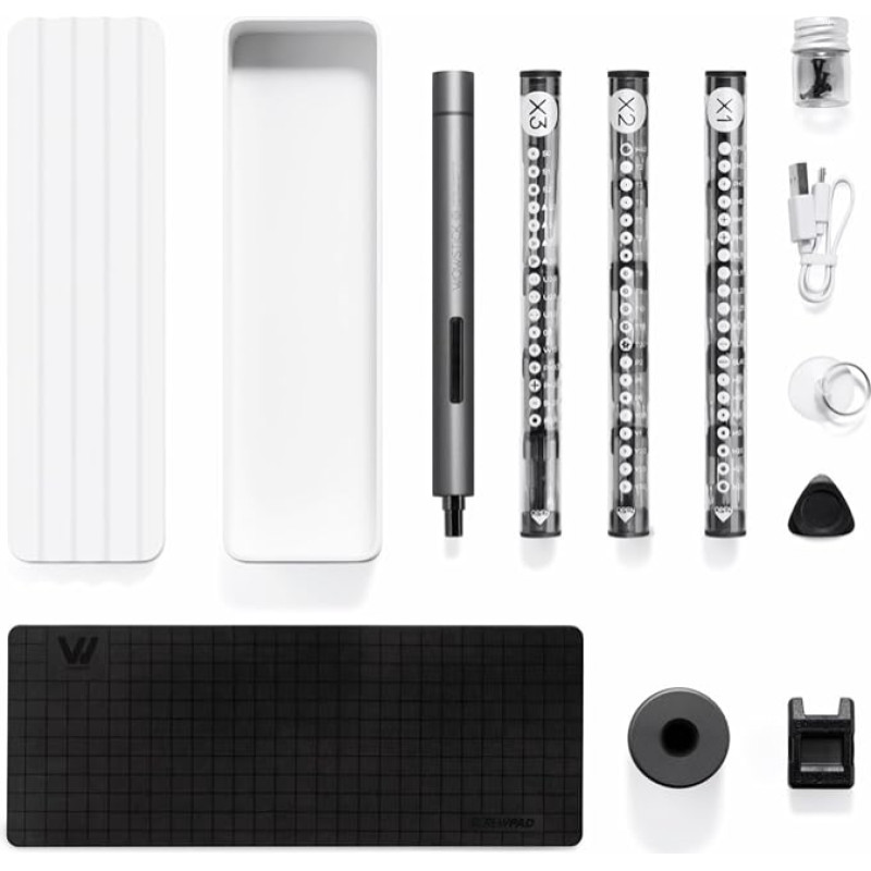 Ruputas Lithium Precision Screwdriver Wowstick 1F + with LED Light and Magnetic Mat, Electric Screwdriver Kits, Rechargeable, Including 56 Bits