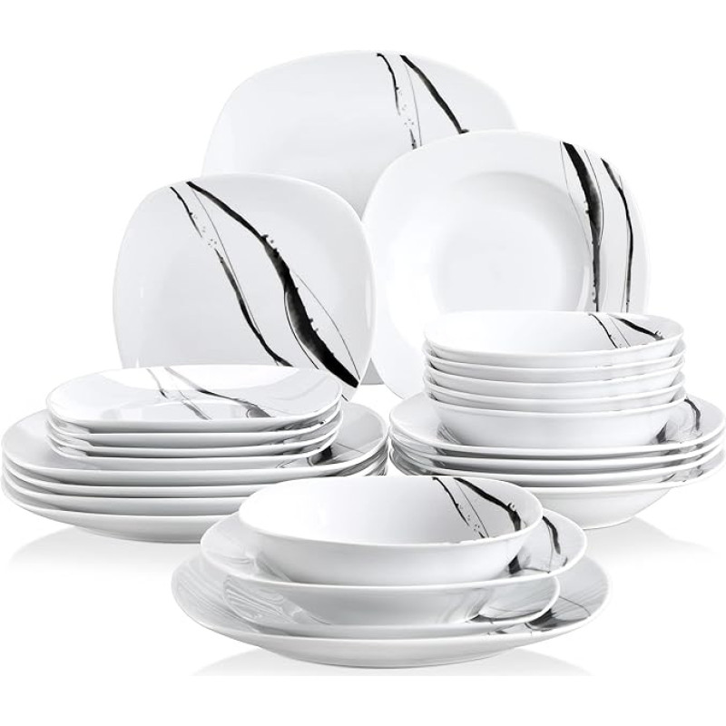 VEWEET Teresa vakarienės servizas Porceliano 18/36 dalių indų rinkinys 20/40 dalių pusryčių servizas, 24/48 dalių vakarienės servizas, 30/60 dalių kombinuotas vakarienės servizas