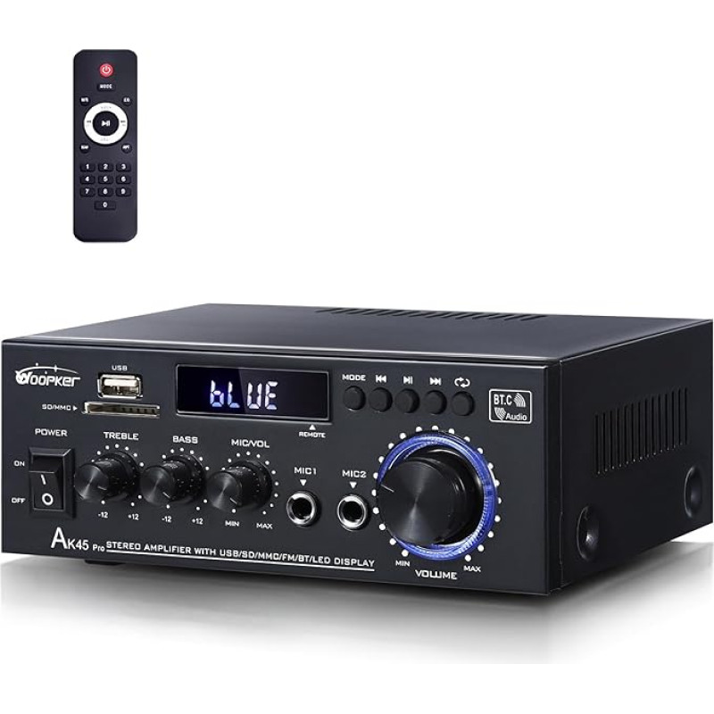 AK45 Pro HiFi Amplifier Stereo Amplifier 2 Channel Bluetooth 5.0 Power Amplifier 50W x 2 Digital Power Amplifier Hifi Stereo Amplifier Power Amplifier with USB, SD, RCA for Home or Car