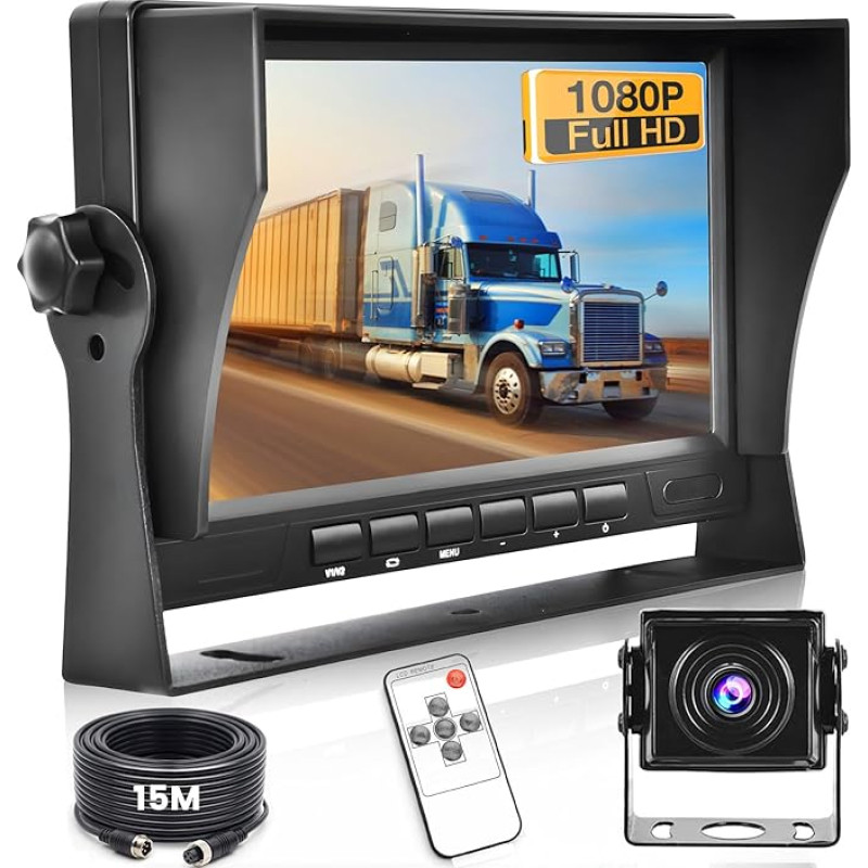 FHD 1080p Rear View Camera Kit with 7 Inch LCD Monitor, 170° Wide Angle Reversing Cameras IP69 Waterproof, 18IR Night Vision Camera for Motorhome/Caravan/Truck/Bus/Van (12-24 Volt)