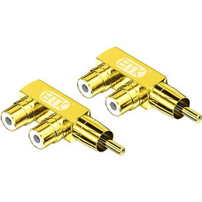 EMK RCA Splitter Adapter 90 Degree Right Angle RCA Male to 2 RCA Female Audio Video Splitter Adapter Gold Plated Metal Male 2 Pack