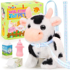 Tagitary Interactive Cow Toy for Kids Walking Can Bark Tail and Head Neck Realistic Stuffed Animal Birthday Gift for Kids Toddlers