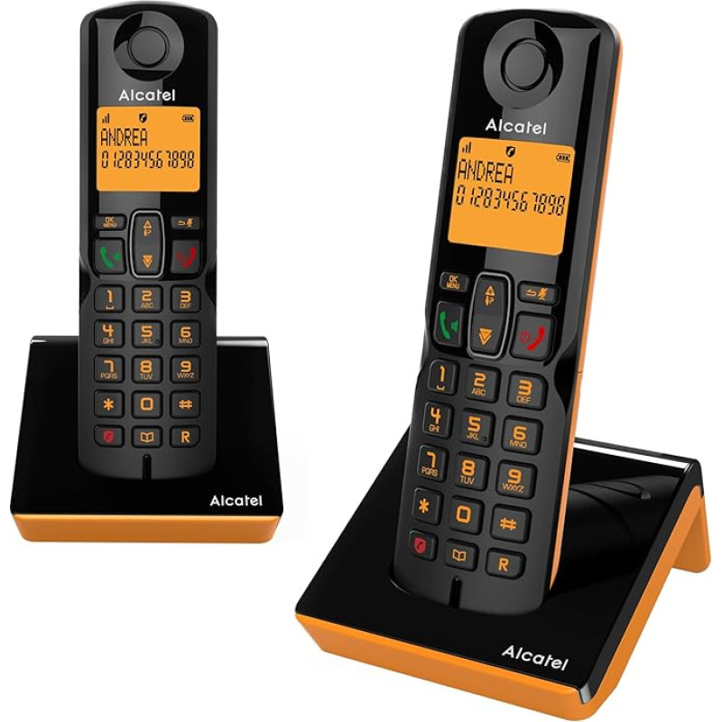 Alcatel S280 Duo Orange Cordless Phone Duo, Hands-Free Calls, Phone Book with 50 Names and Numbers, Function to Block Unwanted Calls