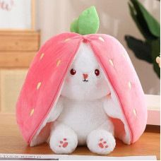 Strawberry Bunny Turns Into A Small Rabbit Fruit Doll Plush Toy Carrot Rabbit Plush Doll Girls Children Birthday Gift (Strawberry Rabbit, 75 cm)