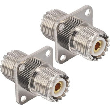 BOOBRIE UHF Female to UHF Female Coupler RF Straight Coaxial Connector SO-239 SO239 Flange Panel Mount Connector SO239 PL259 UHF VHF Antenna 4 Hole Flange Panel Mount Adapter Pack of 2