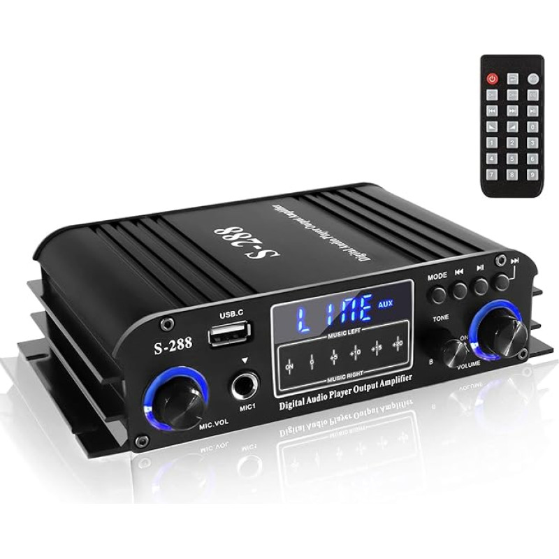 Etlephe 4 Channel Mini Amplifier HiFi Amplifier Bluetooth 5.0 Stereo Amplifier 1200W FM Radio Portable SD Card USB Input FM Radio for Home or Car 50W x4