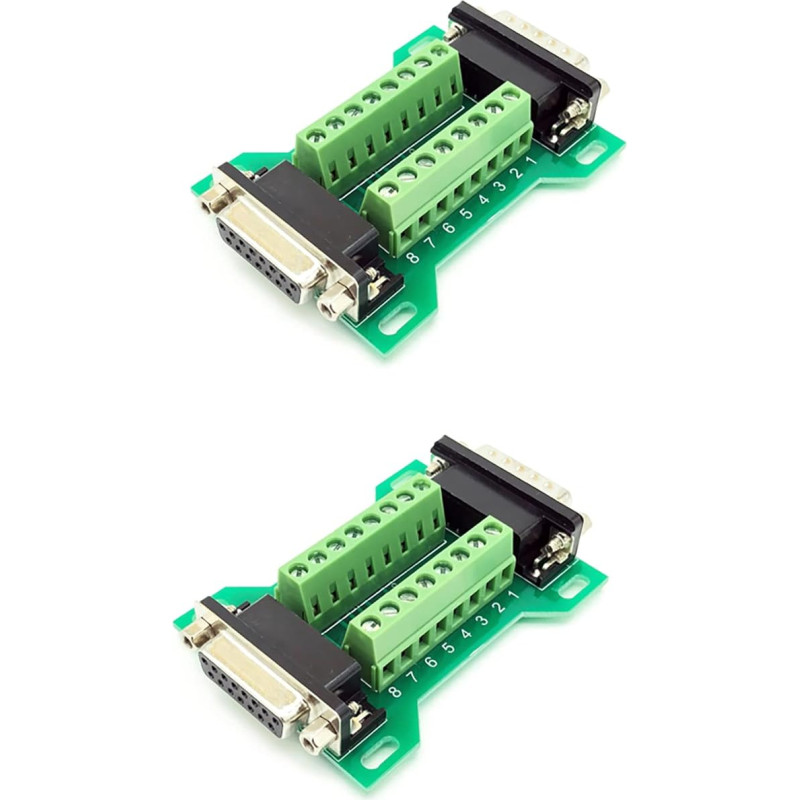 BUELEC DB15 Adapter Board Female to Mail Terminal Board 15pin Relay Terminal Board PLC External IO Signal Board Male and Female Series Pack of 2