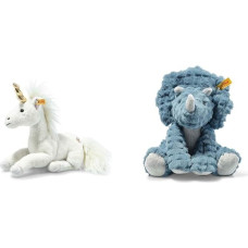 Steiff Unica Floppy Unicorn White Lying Down 27 cm & Soft Cuddly Friends Dixi Triceratops Petrol 28 cm, Dinosaur Cuddly Toy Made of Cuddly Soft Plush