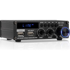 600W Mini Amplifier, Stereo Receiver for Home Stereo System, 2 Channel Stereo with RCA/USB/FM, RMS 30W X 2, Bluetooth 5.0, Mini Amplifier for Speaker