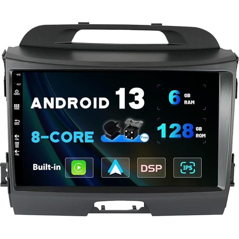 SXAUTO Android 13 - [6G+128G] - IPS Car Radio Suitable for Kia Sportage (2010-2015) - Built-in Wireless Carplay/Android Car/DSP - Camera + MIC - DAB SWC WiFi Fast Boot 360-Camera 4G BT5.0-2 DIN 9 Inch