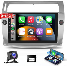 Podofo Carplay Car Radio for Citroen C4 2004-2009/C-QUATRE 2008-2011, 10.1 Inch Touchscreen Car Radio 2G+64G with Wireless A-pple Carplay Android Car, Bluetooth/Mirror Link/GPS/WiFi/FM/RDS+Reversing