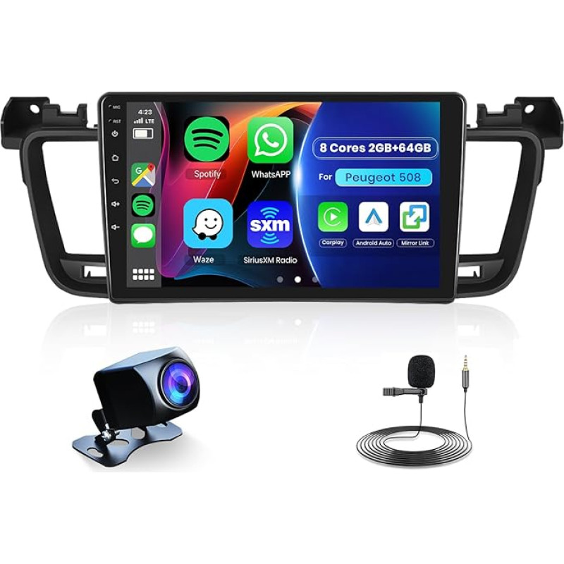 Hodozzy 8 Core 2G + 64G Android Car Radio for Peugeot 508 2011-2018 9 Inch IPS Touchscreen with DSP GPS Navi, Wireless Carplay Android Car, Radio 2 DIN WiFi Bluetooth FM RDS Radio Reversing Camera