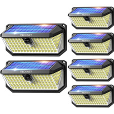TECKNET Saulės žibintai lauko 416 LED saulės prožektorių su 300° apšvietimu, sieninis vandeniui atsparus IP66, 3 režimai, judesio jutiklis, skirti sodui, terasai ir garažui, 6 vnt.
